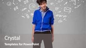  Presentation with doodles - Audience pleasing presentation theme consisting of casual young man with abstract white media icon doodles on gradient background backdrop and a gray colored foreground