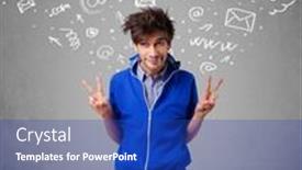  Presentation with doodles - Audience pleasing slide deck consisting of casual young man with abstract white media icon doodles on gradient background backdrop and a royal blue colored foreground