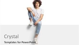  Presentation with curly hair - Slide deck having casual-young-man-with-curly background and a  colored foreground