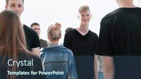  Presentation with casual young people - Presentation design enhanced with casual-young-people-walk-past background and a ocean colored foreground