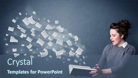  Presentation with flying - Beautiful PPT theme featuring casual-young-woman-holding-book backdrop and a ocean colored foreground