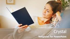  Presentation with kids reading book - Presentation theme with casual young woman reading book background and a  colored foreground