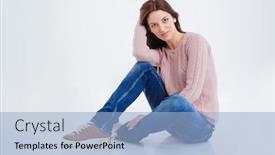  Presentation with lactation young woman breastfeeding - Cool new slides with casual young woman sitting on the floor isolated on a white background backdrop and a light blue colored foreground