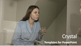  Presentation with antiseptic - Colorful slide set enhanced with casual young woman washing her backdrop and a dark gray colored foreground