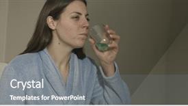  Presentation with antiseptic - Cool new slide deck with casual young woman washing her backdrop and a gray colored foreground