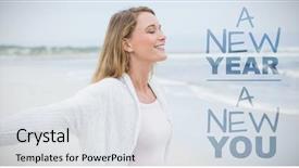  Presentation with new year - PPT layouts featuring casual young woman with eye background and a white colored foreground