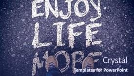 Presentation with feet - Theme featuring casually dressed mans feet against road background and a ocean colored foreground