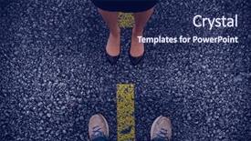  Presentation with black road - Slide deck with casually dressed mans feet against black road background and a navy blue colored foreground