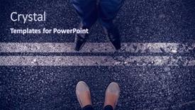  Presentation with black road - Cool new theme with casually dressed womans feet against black road backdrop and a navy blue colored foreground