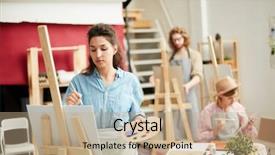  Presentation with art historical painting - Beautiful slide set featuring casualwear painting something on easel backdrop and a coral colored foreground