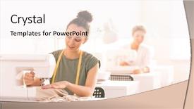  Presentation with stitch - Colorful presentation theme enhanced with casualwear preparing sewing machine backdrop and a white colored foreground