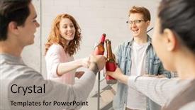  Presentation with cheerful - Slide set consisting of casualwear standing in circle background and a coral colored foreground