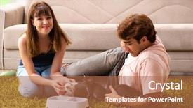  Presentation with free cat - Cool new PPT theme with cat free - young family with kitten playing backdrop and a  colored foreground