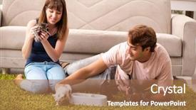  Presentation with free cat - PPT theme having cat free - young family with kitten playing background and a  colored foreground