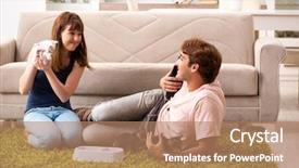  Presentation with free cat - Cool new PPT layouts with cat free - young family with kitten playing backdrop and a  colored foreground