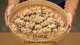  Presentation with kopi - Audience pleasing slide deck consisting of woman holding a tray of civet cat poo containing digested coffee beans once roasted the coffee - known as kopi luwak - fetches very high prices backdrop and a gold colored foreground