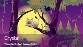  Presentation with sleeping - Presentation design with cat sleeping in tree illustration background and a violet colored foreground
