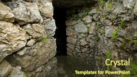  Presentation with stone - Slide deck with catacomb - entrance of a stone bunker background and a  colored foreground