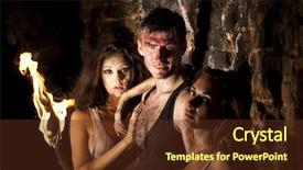  Presentation with people - Cool new presentation theme with catacomb - mysterious people with torch backdrop and a  colored foreground