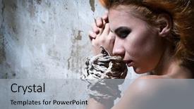  Presentation with woman tied rope sexual - Audience pleasing slide deck consisting of catacomb - naked red-haired woman tied backdrop and a light gray colored foreground