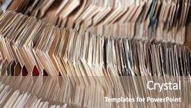  Presentation with library - Colorful presentation design enhanced with catalog cards in library closeup backdrop and a coral colored foreground