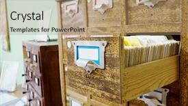  Presentation with rfid cards - PPT theme having catalog cards in library background and a coral colored foreground