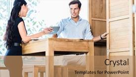  Presentation with furniture - PPT theme consisting of catalogue - mixed asian caucasian couple background and a coral colored foreground