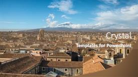  Presentation with volcano - Audience pleasing presentation design consisting of catania-cityscape-with-the-view backdrop and a coral colored foreground