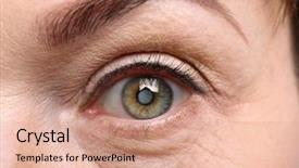 Presentation with eye cataract - PPT theme consisting of concept senior woman's eye background and a coral colored foreground