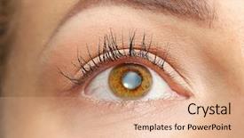  Presentation with eye cataract - Amazing slide set having concept young woman's eye backdrop and a coral colored foreground