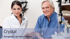  Presentation with optometrist - Cool new slides with cataract eye - confident female optometrist smiling backdrop and a light blue colored foreground