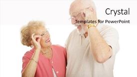  Presentation with people helping each teamwork couple - PPT theme consisting of cataract eye - senior couple smiling and looking background and a sky blue colored foreground