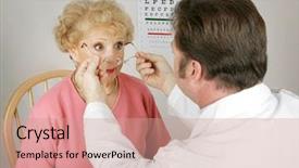  Presentation with optometrist - Amazing slide deck having cataract eye - senior woman trying backdrop and a coral colored foreground