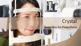  Presentation with examination - Slide set featuring patient during an eye examination background and a coral colored foreground