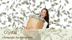  Presentation with collaboration paper dolls - Audience pleasing presentation theme consisting of catch falling - happy and smiley businesswoman holding backdrop and a soft green colored foreground