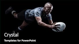  Presentation with rugby - PPT layouts with catch falling - sportsman jumping for catching rugby background and a black colored foreground