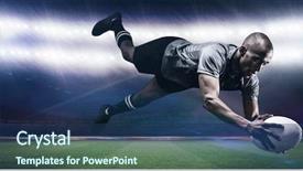  Presentation with rugby - Audience pleasing presentation design consisting of catch falling - sportsman jumping for catching rugby backdrop and a ocean colored foreground
