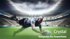  Presentation with rugby - Slide deck consisting of catch falling - sportsman jumping for catching rugby background and a seafoam green colored foreground