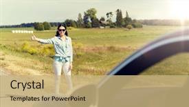  Presentation with road trip signs - Presentation theme consisting of catch up - road trip hitchhike travel gesture background and a coral colored foreground