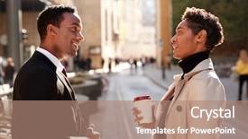  Presentation with millennial - Colorful slide deck enhanced with catch up - two millennial coworkers standing backdrop and a coral colored foreground