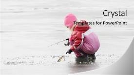  Presentation with fisherman - Slides with catching a fish on ice background and a white colored foreground