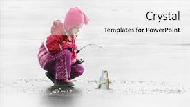  Presentation with frozen ice cold fish - Beautiful PPT theme featuring catching a fish on ice backdrop and a white colored foreground