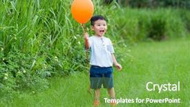  Presentation with balloon - Cool new presentation theme with catching baby - asian kid catch up backdrop and a seafoam green colored foreground