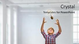  Presentation with light bulb or lightbulb - PPT theme consisting of catching baby - boy catch light bulb mixed background and a light gray colored foreground