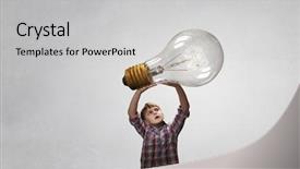  Presentation with light bulb - Colorful slide set enhanced with catching baby - boy catch light bulb mixed backdrop and a light gray colored foreground