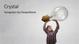  Presentation with light bulb or lightbulb - PPT layouts featuring catching baby - boy catch light bulb mixed background and a light gray colored foreground