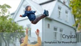  Presentation with childhood - Colorful slide set enhanced with catching baby - family childhood fatherhood leisure backdrop and a light blue colored foreground