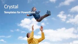  Presentation with sky blue - PPT theme with catching baby - family childhood fatherhood leisure background and a teal colored foreground