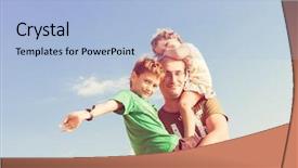  Presentation with happy korean kids - Beautiful presentation theme featuring catching baby - happy father playing with two backdrop and a light blue colored foreground