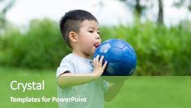  Presentation with kid police - Theme with catching baby - kid play soccer ball background and a seafoam green colored foreground